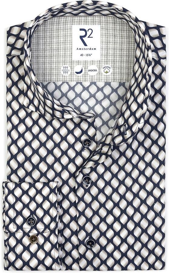 R2 Amsterdam R2 Overhemd Lyocell Print Navy