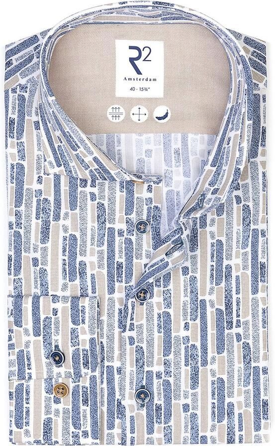 R2 Amsterdam R2 Overhemd Poplin Print Blauw