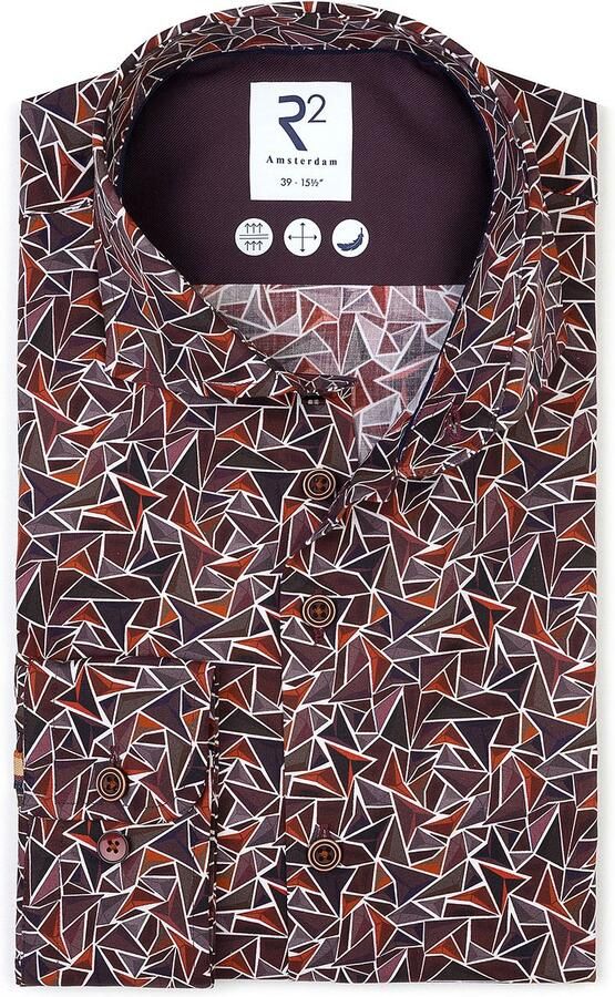 R2 Amsterdam R2 Overhemd Poplin Triangle Print Bordeaux