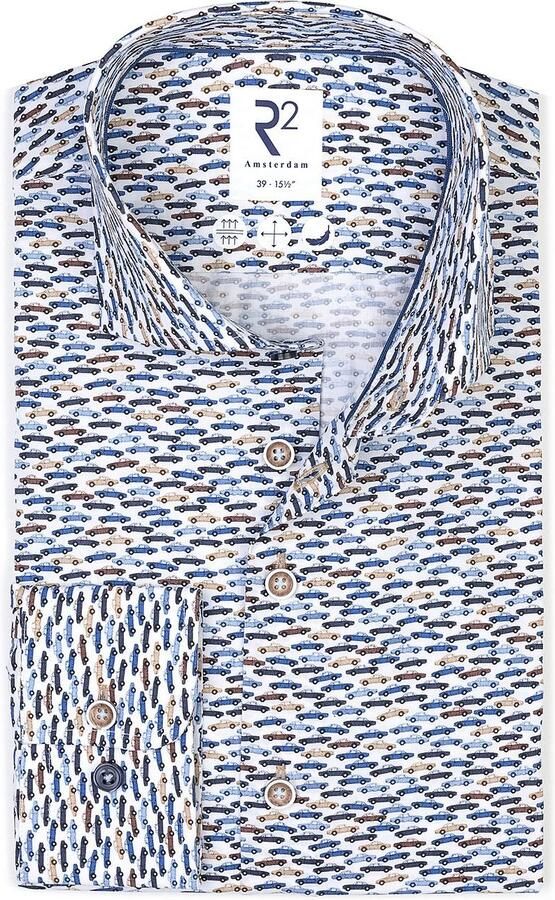 R2 Amsterdam R2 Overhemd Print Auto Blauw