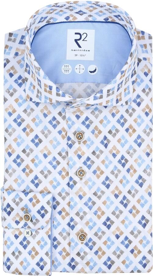 R2 Amsterdam R2 Overhemd Print Blauw Groen