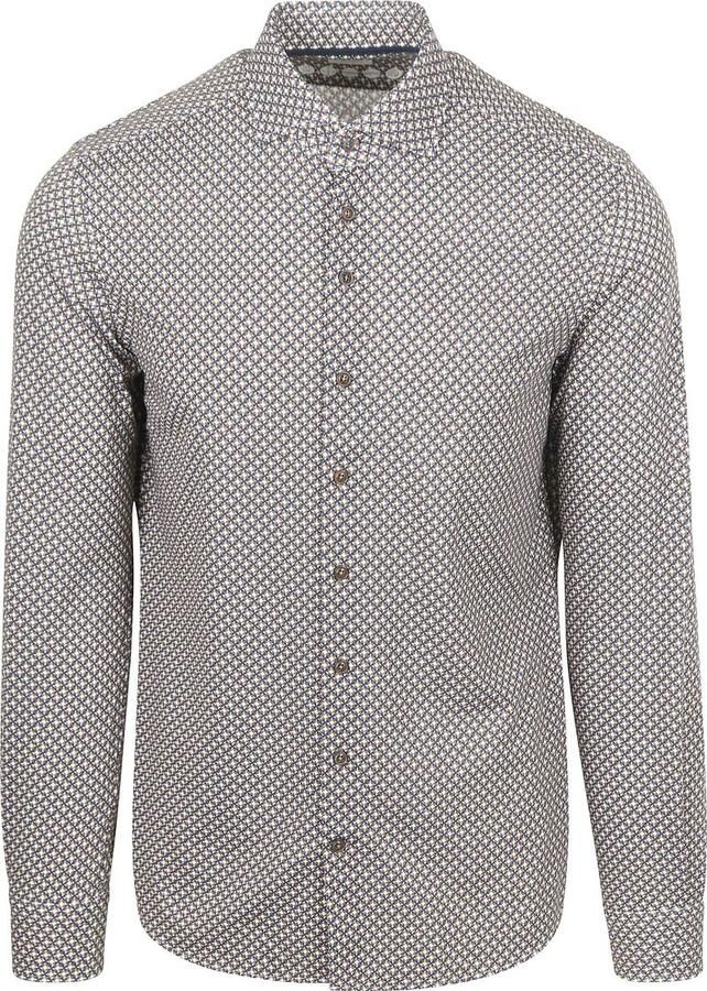 R2 Amsterdam R2 Overhemd Retro Print Bruin Blauw