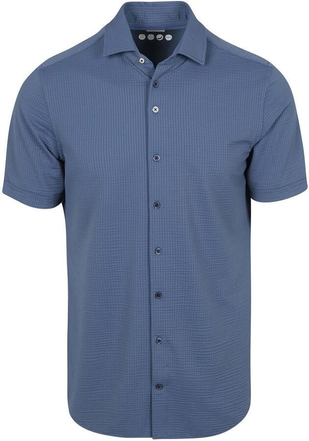 R2 Amsterdam R2 Overhemd Seersucker Korte Mouwen Navy