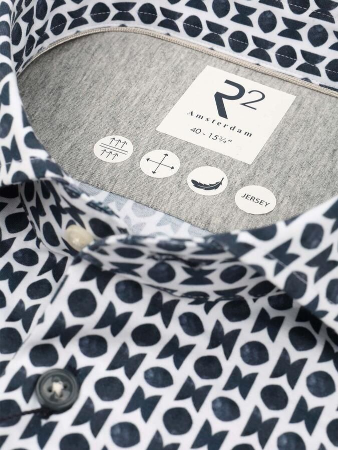 R2 Amsterdam Overhemd Lange Mouw R2 Overhemd Single Jersey Print Navy - Foto 3