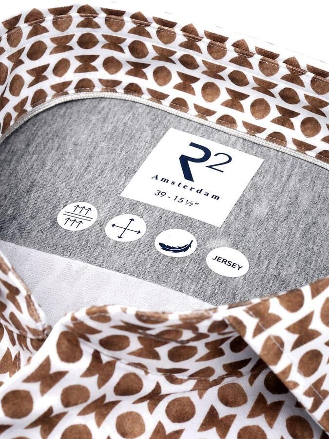 R2 Amsterdam Overhemd Lange Mouw R2 Overhemd Single Jersey Print Taupe - Foto 3