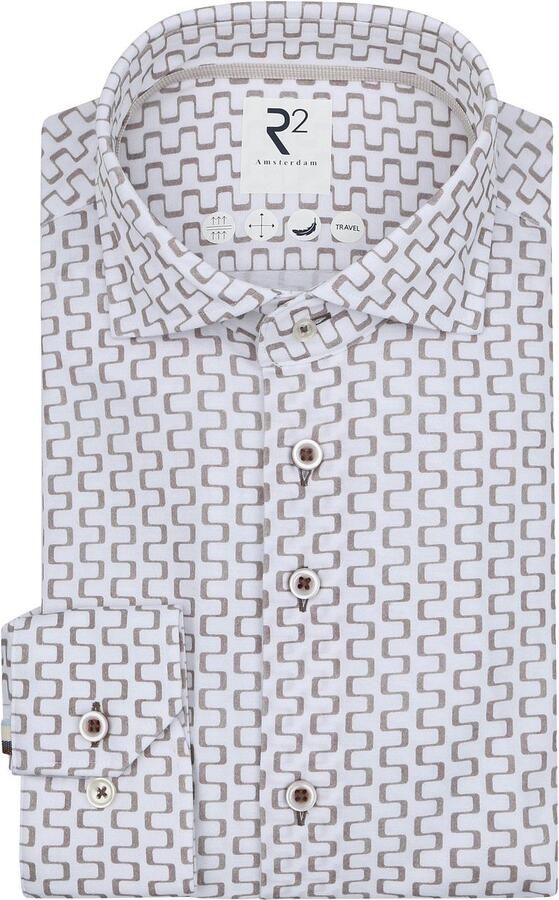 R2 Amsterdam R2 Overhemd Sorona Print Beige