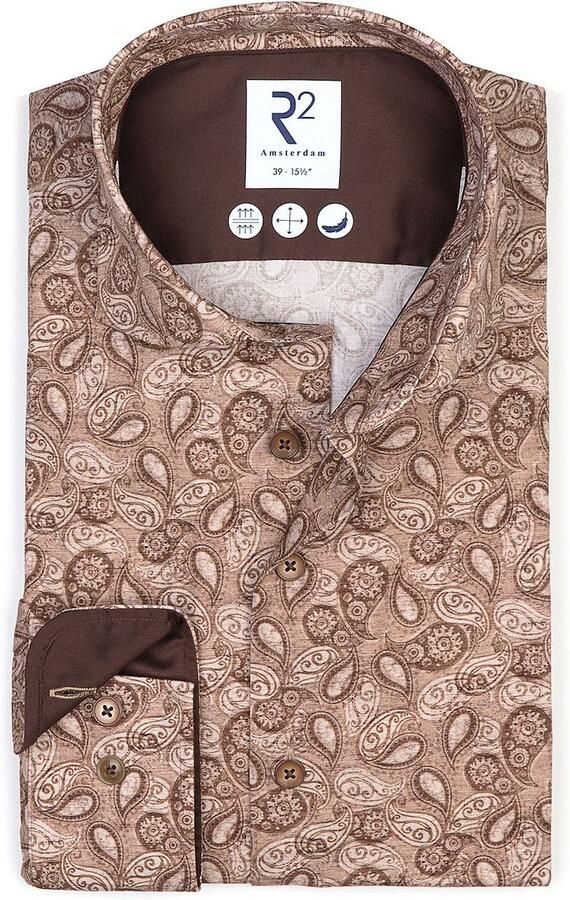 R2 Amsterdam R2 Overhemd Stretch Paisley Beige