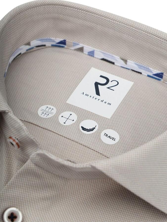 R2 Amsterdam R2 Overhemd Technical Knitted Dobby Beige - Foto 3