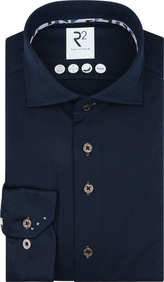 R2 Amsterdam R2 Overhemd Technical Knitted Dobby Navy