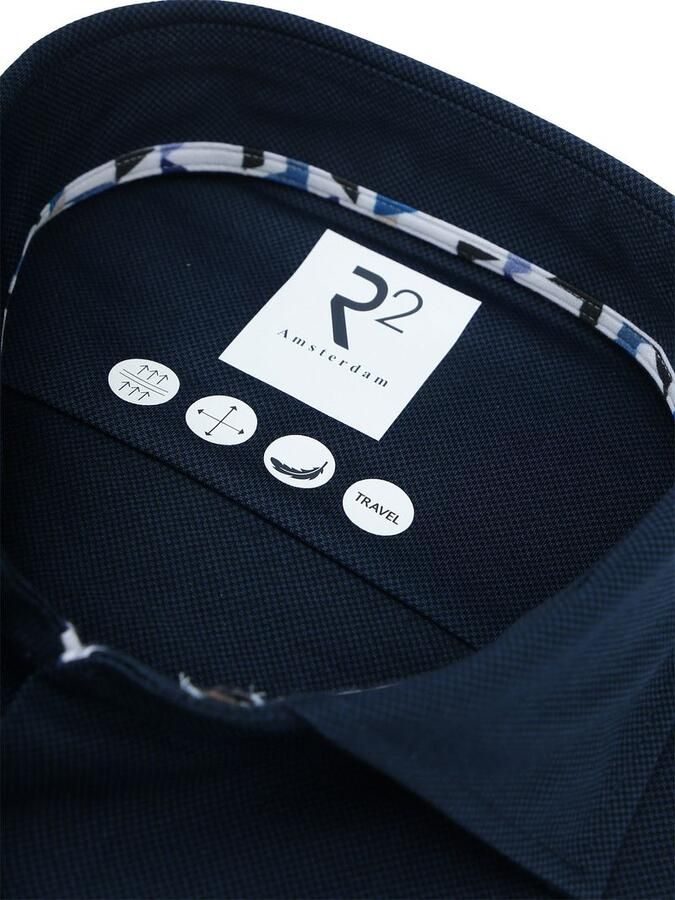 R2 Amsterdam R2 Overhemd Technical Knitted Dobby Navy - Foto 3