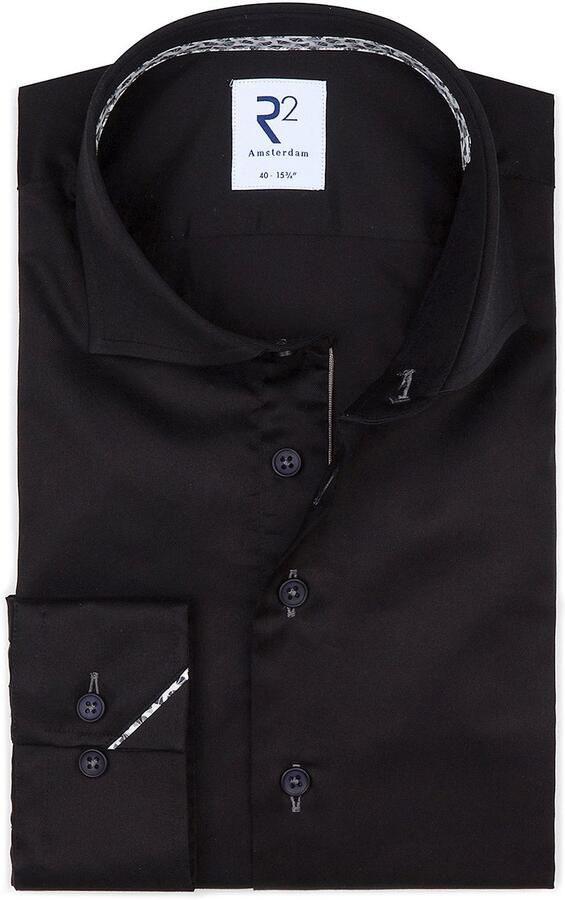 R2 Amsterdam Overhemd Lange Mouw R2 Overhemd Twill Zwart