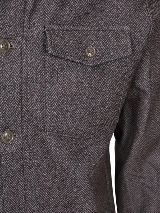 R2 Amsterdam R2 Overshirt Button Herringbone Brown - Foto 3