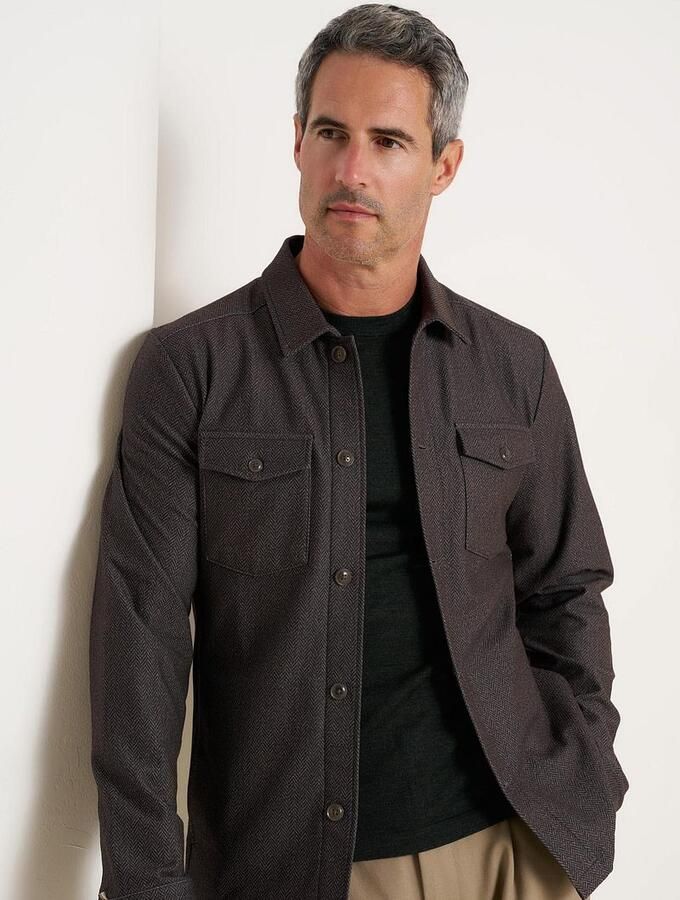 R2 Amsterdam R2 Overshirt Button Herringbone Brown - Foto 2