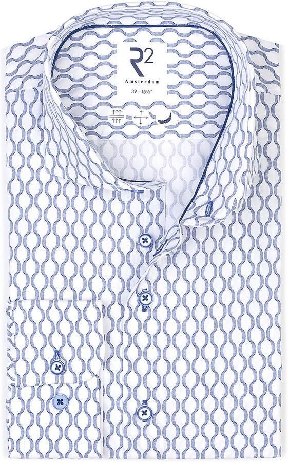 R2 Amsterdam R2 Poplin Overhemd Print Blauw
