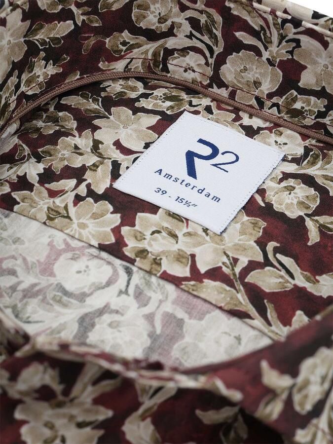 R2 Amsterdam Overhemd Lange Mouw R2 Poplin Overhemd Print Bordeaux - Foto 3