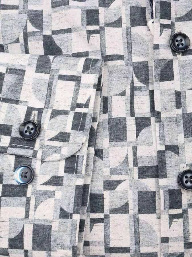 R2 Amsterdam Overhemd Lange Mouw R2 Poplin Overhemd Retro Print Grijs - Foto 2