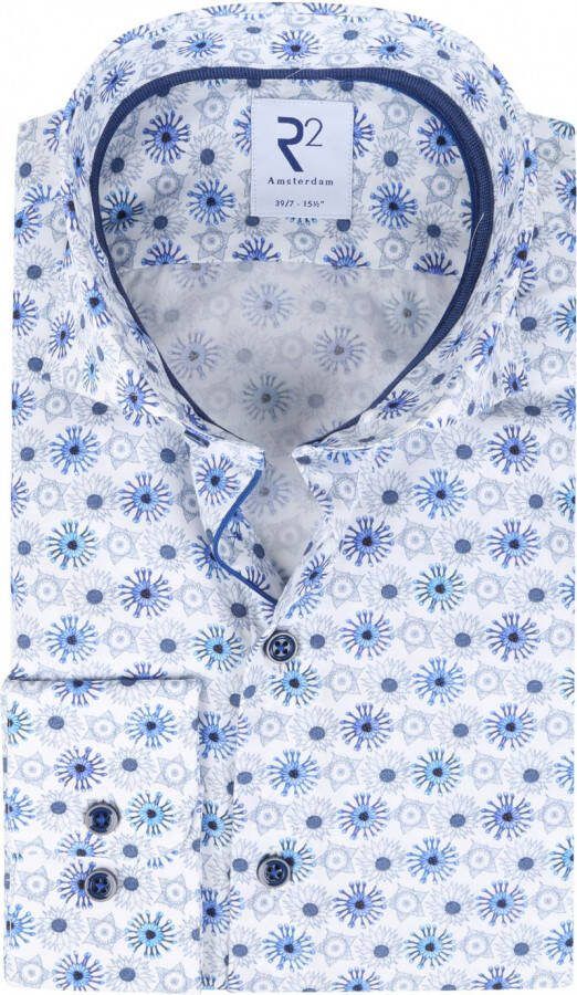 R2 Amsterdam R2 Overhemd Extra Long Sleeve Fantasieprint Blauw