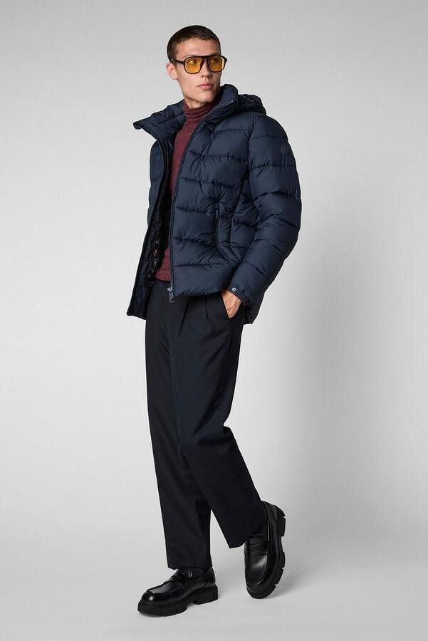 Save The Duck Blauwe Gewatteerde Jas met Capuchon Blue Heren