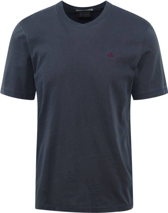 Scotch & Soda Donkerblauwe T-shirt Garment Dye Logo Embroidery Tee