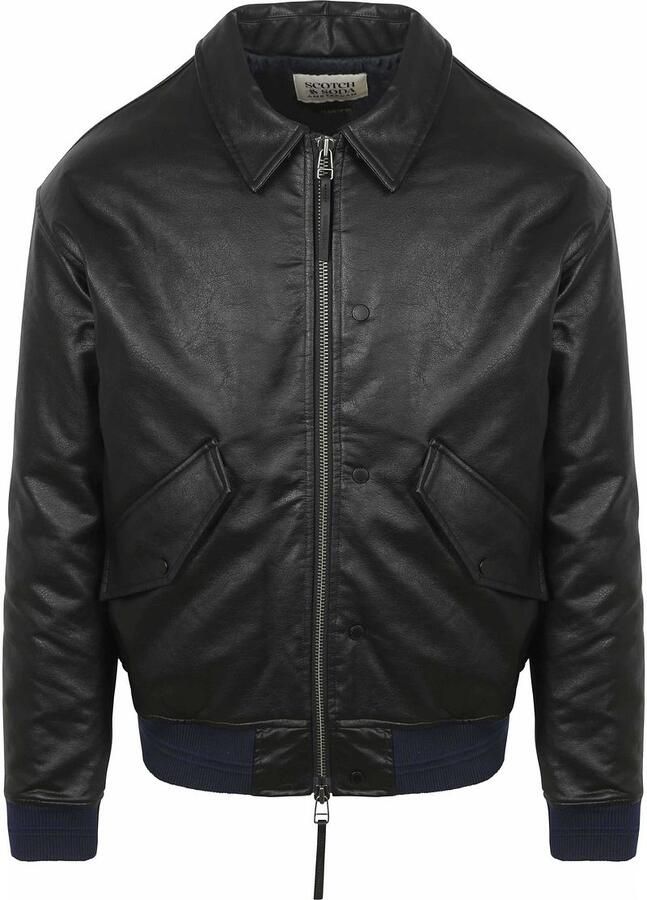 Scotch and Soda Faux Leather Bomberjack Zwart