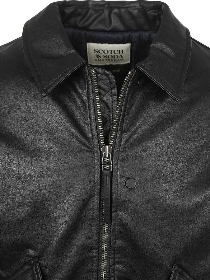 Scotch and Soda Faux Leather Bomberjack Zwart - Foto 4