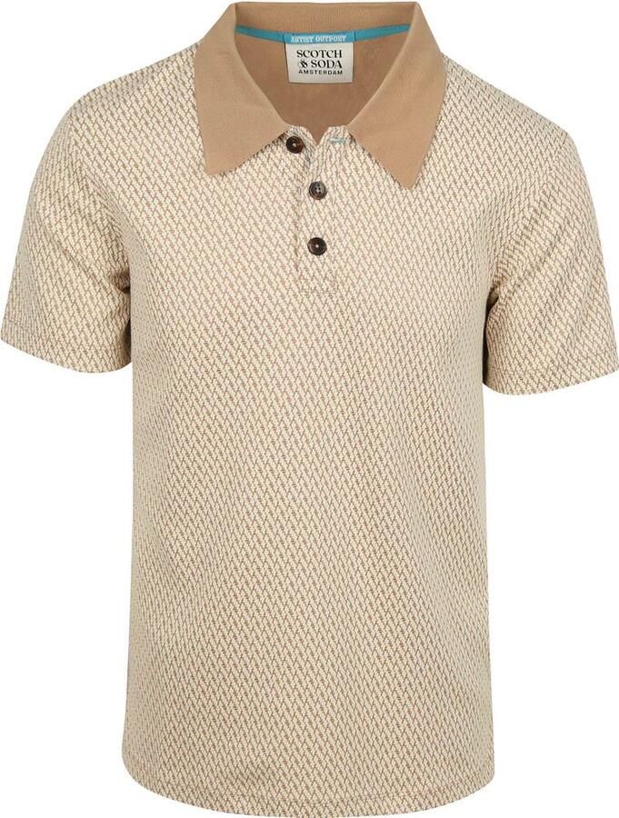 Scotch & Soda Polo Shirt Korte Mouw Scotch & Soda Knitted Polo Jacquard Beige