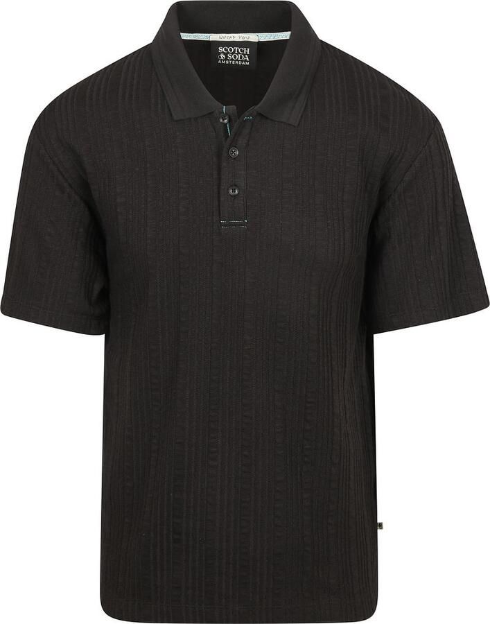 Scotch and Soda Knitted Polo Structured Zwart