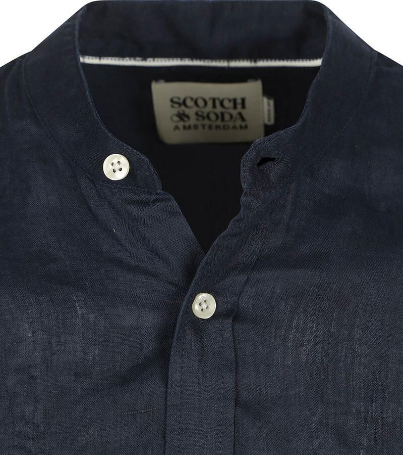 Scotch and Soda Linnen Mao Overhemd Navy - Foto 2