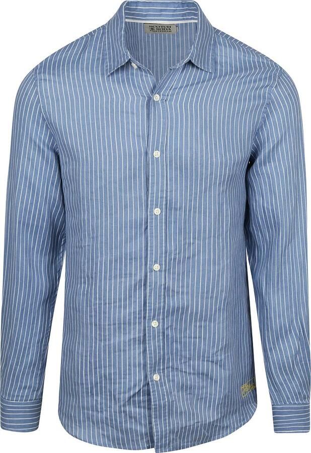 Scotch & Soda Overhemd Lange Mouw Scotch & Soda Linnen Overhemd Streep Blauw