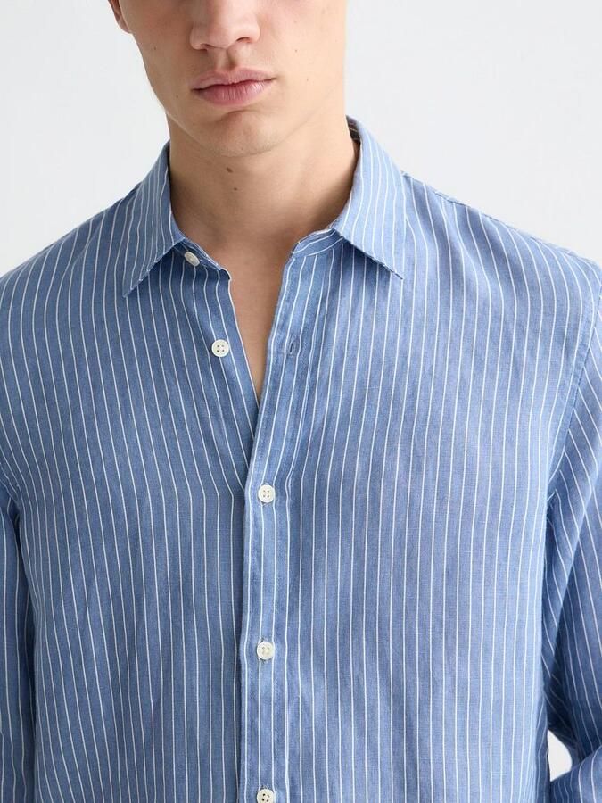 Scotch & Soda Overhemd Lange Mouw Scotch & Soda Linnen Overhemd Streep Blauw - Foto 2
