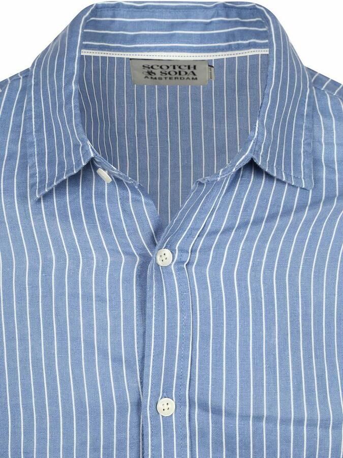 Scotch & Soda Overhemd Lange Mouw Scotch & Soda Linnen Overhemd Streep Blauw - Foto 3