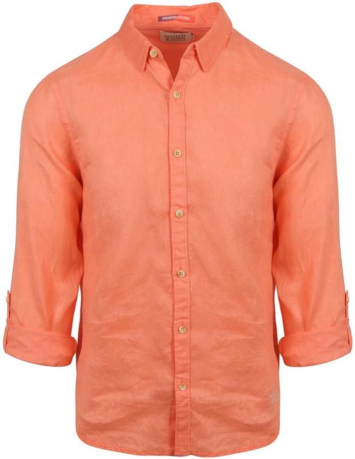 Scotch & Soda Regular fit linnen overhemd met labelstitching