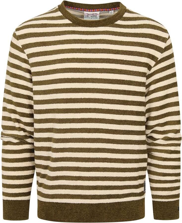 Scotch & Soda Striped crewneck chenile green-ecru Groen Heren - Foto 2