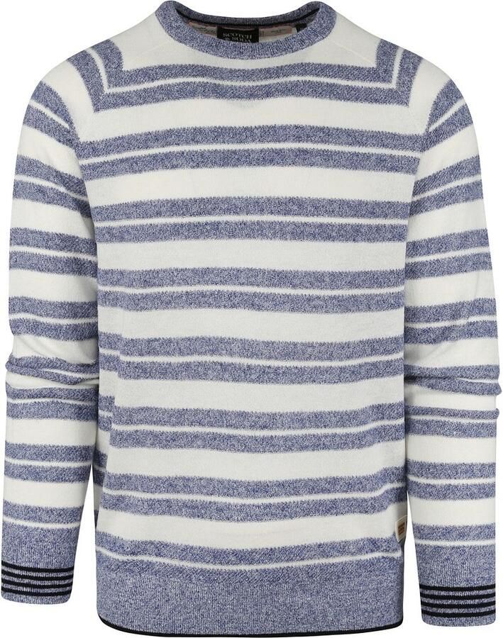 SCOTCH & SODA Heren Truien & Vesten Structured Knit Linen-blend Crewneck Pullover Blauw wit Gestreept - Foto 5