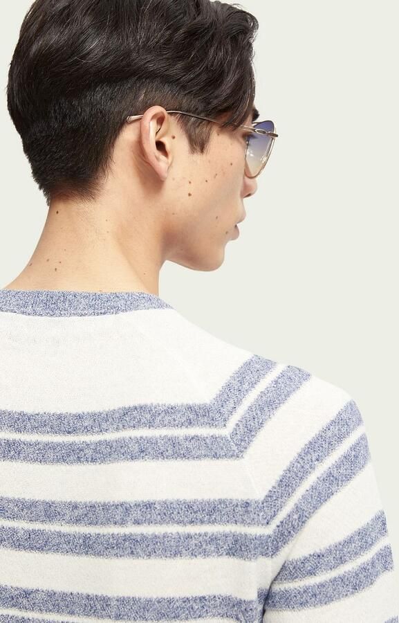 SCOTCH & SODA Heren Truien & Vesten Structured Knit Linen-blend Crewneck Pullover Blauw wit Gestreept - Foto 4
