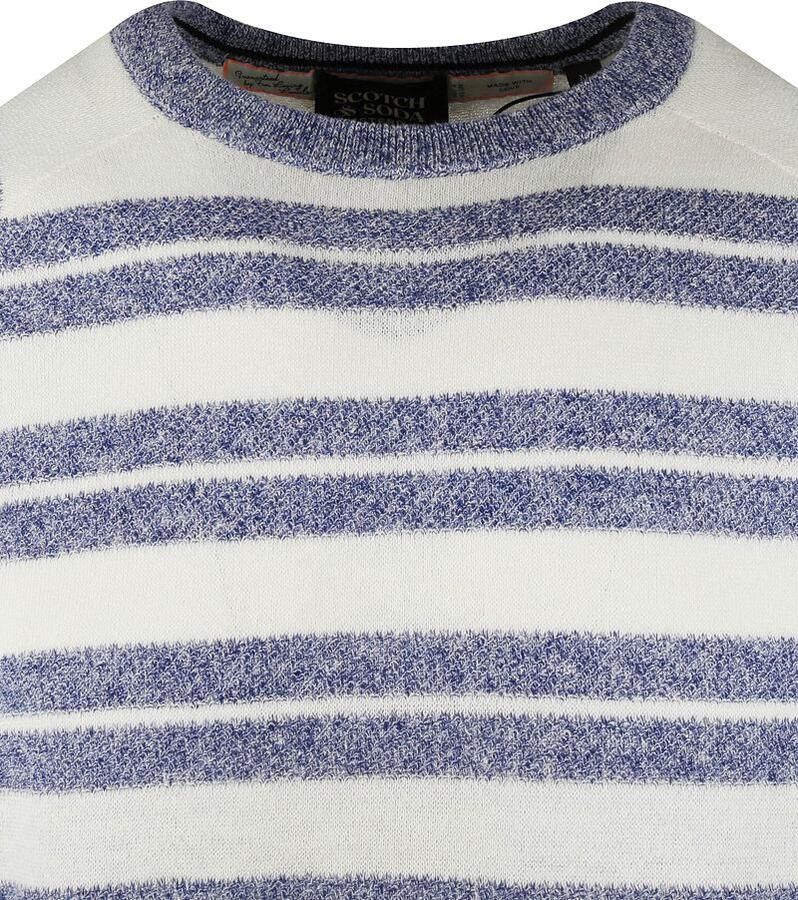 SCOTCH & SODA Heren Truien & Vesten Structured Knit Linen-blend Crewneck Pullover Blauw wit Gestreept - Foto 2