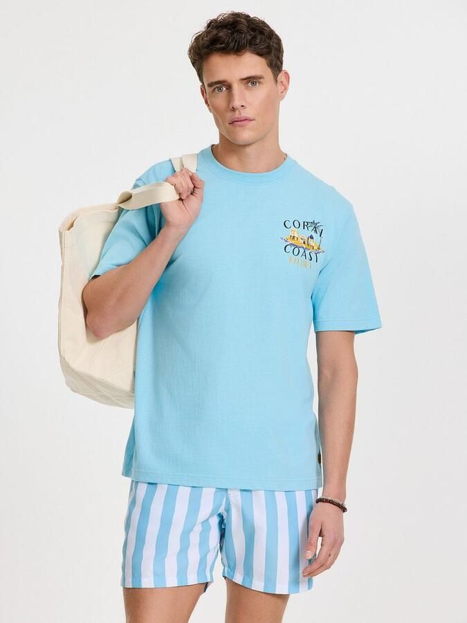 SHIWI Heren Zwembroeken Men Swimshort Broad Stripe Lichtblauw - Foto 7