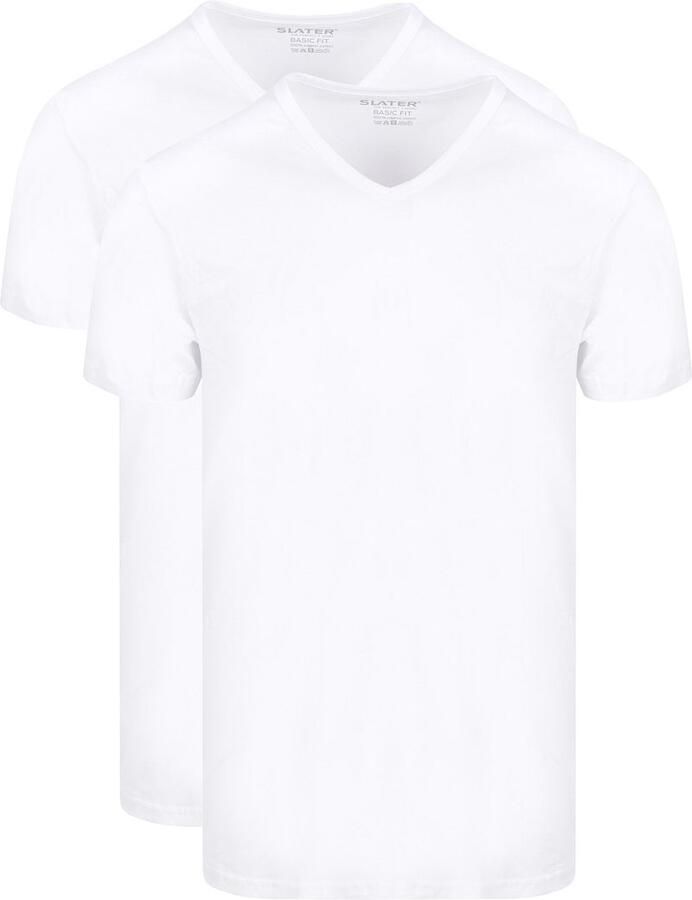 Slater T-shirt 2-pack Basic Fit T-shirt V-hals Wit
