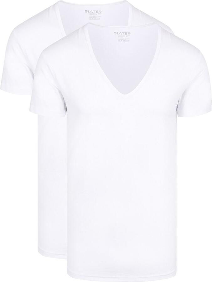 Slater T-shirt 2-pack Stretch Diepe V-hals T-shirt Wit