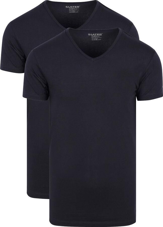 Slater T-shirt 2-pack Stretch V-hals T-shirt Navy - Foto 3