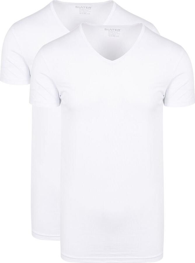 Slater T-shirt 2-pack Stretch V-hals T-shirt Wit