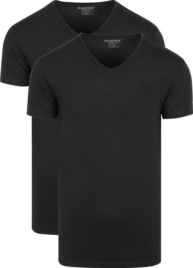 Slater T-shirt 2-pack Stretch V-hals T-shirt Zwart - Foto 3