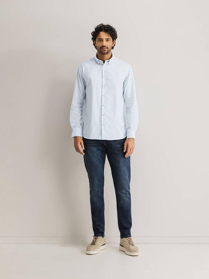 State Of Art Overhemd Lange Mouw Dobby Overhemd Streep Lichtblauw - Foto 3