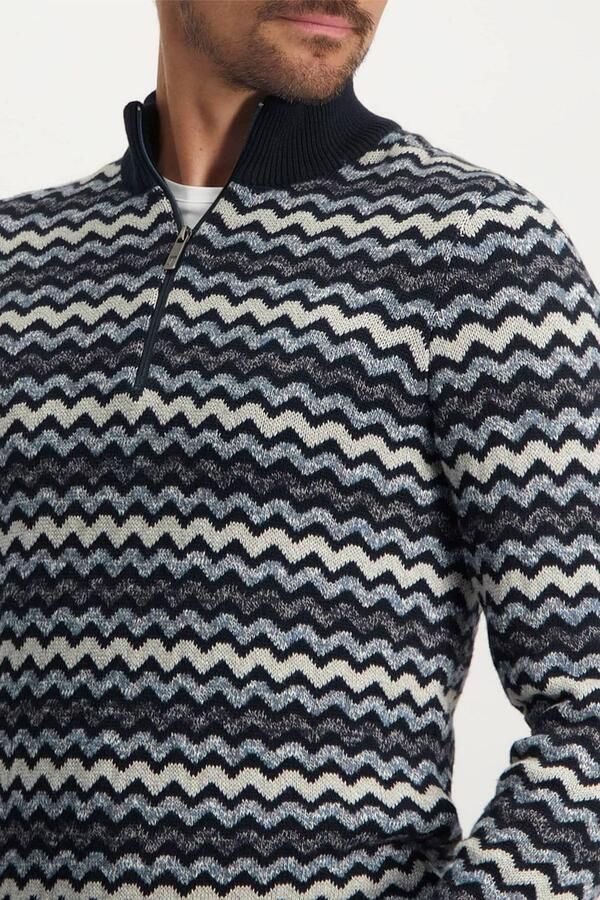 State of Art schipperstrui met all over print donkerblauw grijsblauw - Foto 2