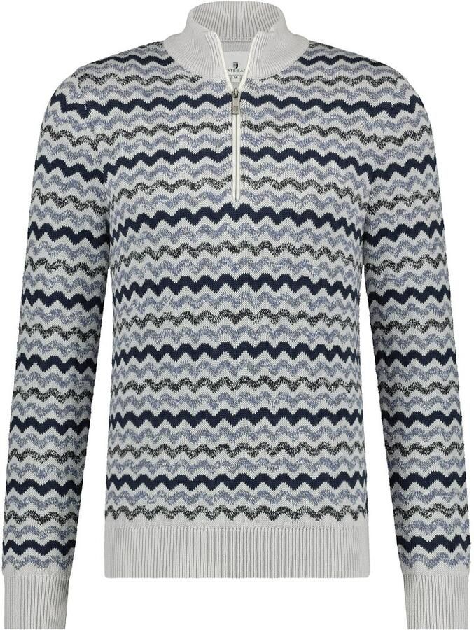 State of Art Blauw Gestreepte Half Zip Coltrui Blue Heren
