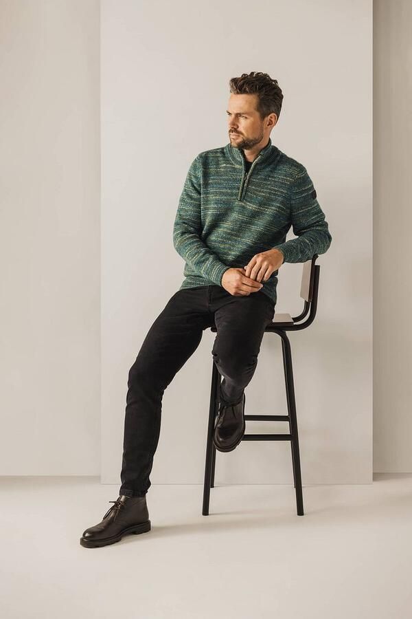 State Of Art Sweaters Half Zip Trui Melange Groen - Foto 3