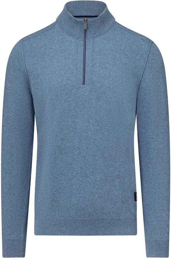 State of Art Half Zip Trui Wool Blend Melange Blauw