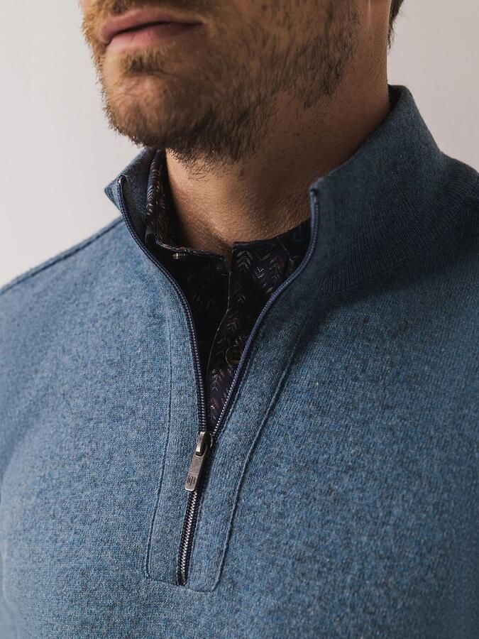 State of Art Half Zip Trui Wool Blend Melange Blauw - Foto 2
