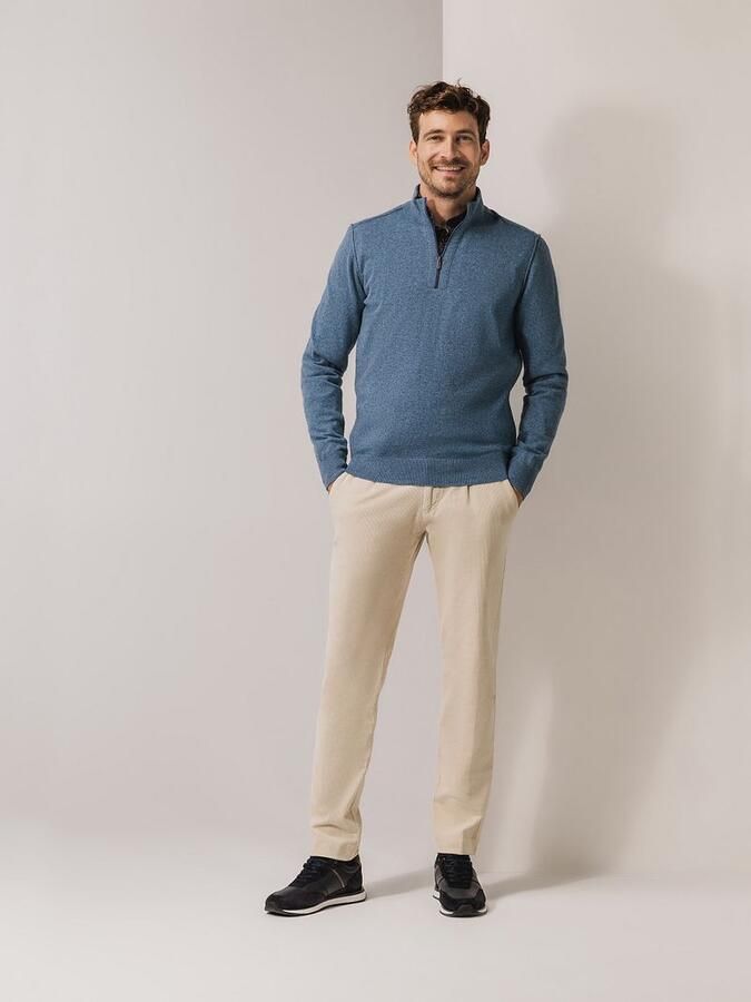 State of Art Half Zip Trui Wool Blend Melange Blauw - Foto 3
