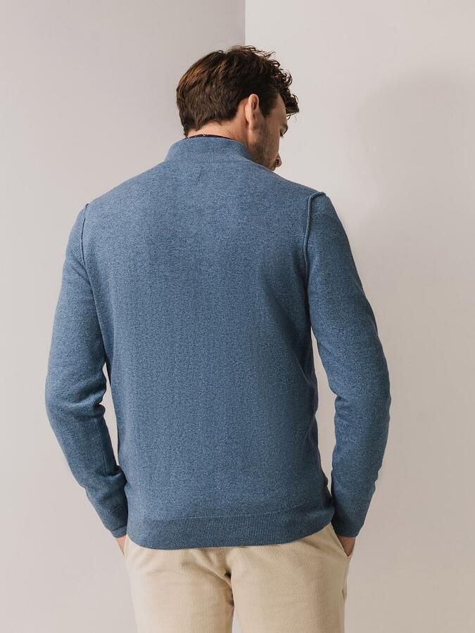 State of Art Half Zip Trui Wool Blend Melange Blauw - Foto 4